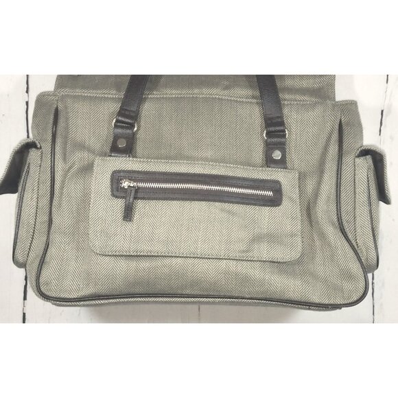 Bath Body Works Tote Khaki Green Tweed Herringbone Travel Bag Luggage Weekender - Picture 2 of 9